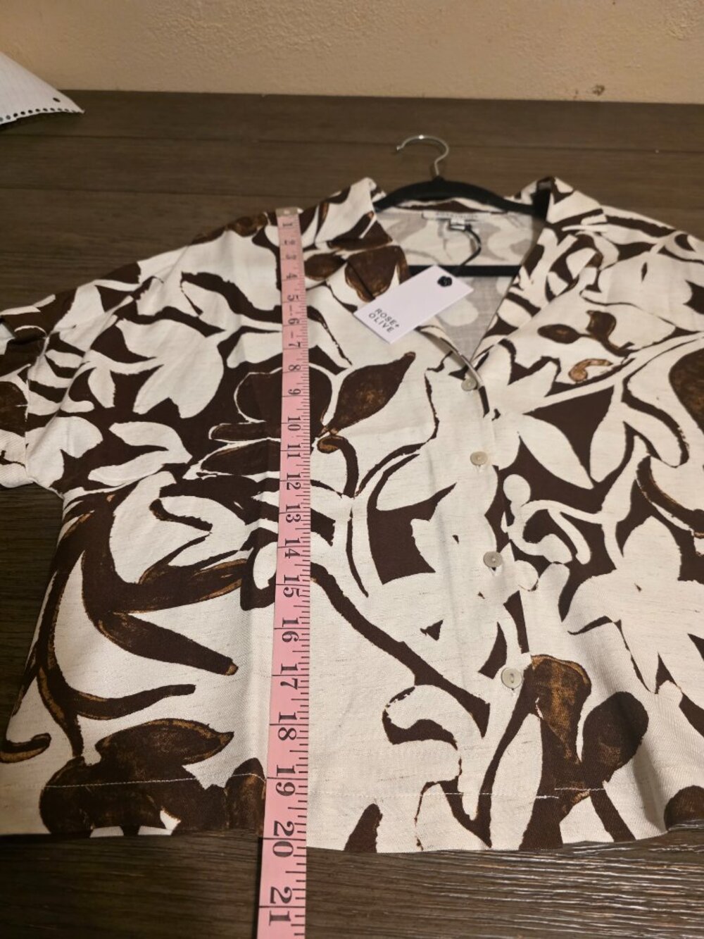 Rose + Olive Linen Blend Floral Button Up Shirt NWT Cream Brown Small - Picture 5 of 13